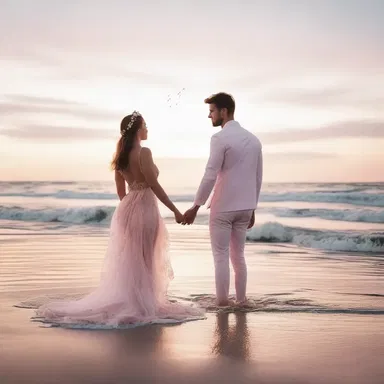 As the sun set, the beach was bathed in a soft pink light that seemed to crystallise the moment of their first kiss.