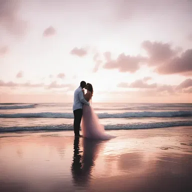 As the sun set, the beach was bathed in a soft pink light that seemed to crystallise the moment of their first kiss.