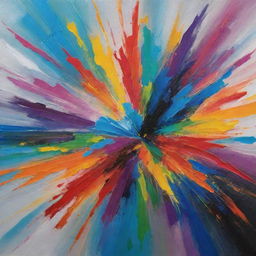 Create an abstract art piece with an explosion of vibrant colors reflecting emotions and energy.