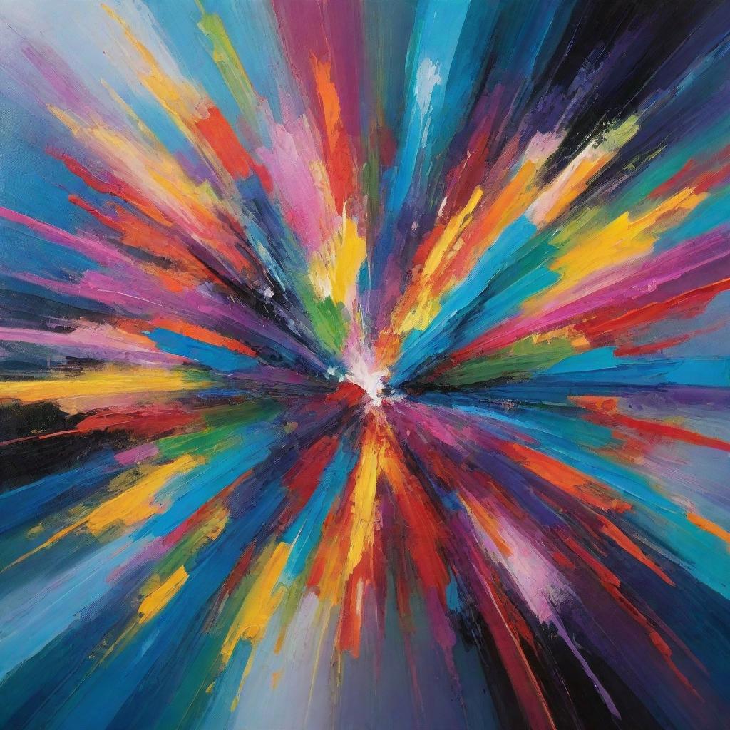 Create an abstract art piece with an explosion of vibrant colors reflecting emotions and energy.