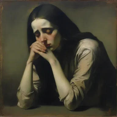 The painting depicted a sorrowful figure blubbing, conveying a deep sense of melancholy.
