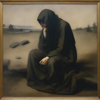 The painting depicted a sorrowful figure blubbing, conveying a deep sense of melancholy.