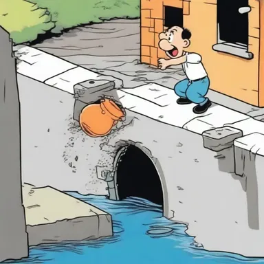 The cartoon depicted a mischievous character accidentally falling into the open sewerage pipe, leading to a humorous sequence of events.