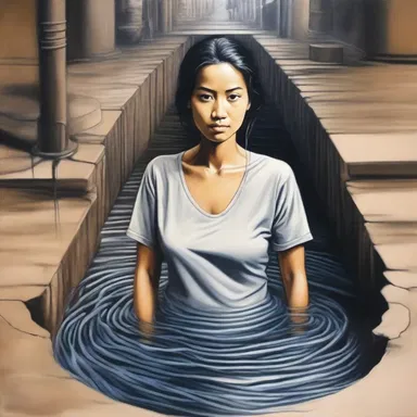 The artist drew a captivating portrait of a woman surrounded by flowing sewerage.