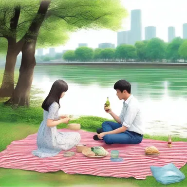 The couple had a romantic picnic by the riverside, oblivious to the foul smell emanating from the sewerage.