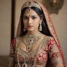 An Indian princess adorned in traditional royal attire, complete with ornate jewelry and headdress.