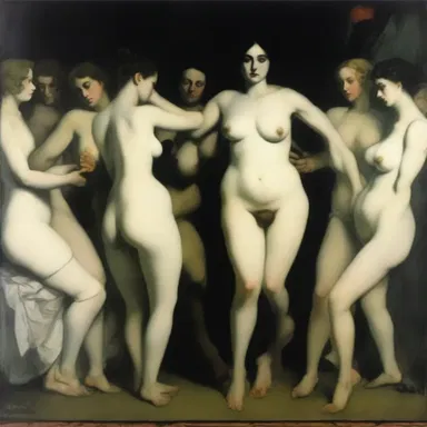 The dark and provocative painting depicted a pander surrounded by a group of whores, illustrating the underbelly of society.