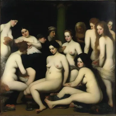 The dark and provocative painting depicted a pander surrounded by a group of whores, illustrating the underbelly of society.