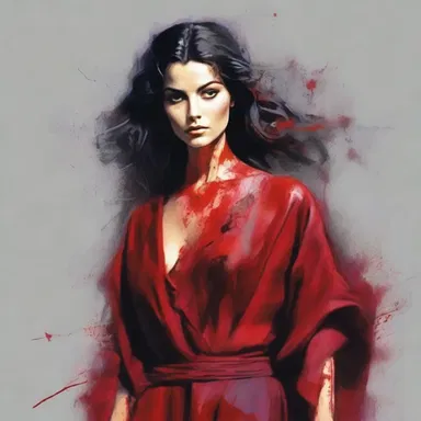 She wore a blood-stained kaftan, with the sleeves dragging on the floor, adding a sinister touch to her appearance.