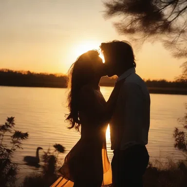 As the sun set, he kissed her softly, striking her down with overwhelming love.