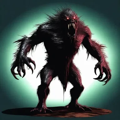 The terrifying monster lurked in the dark, ready to strike down anyone who dared venture near.