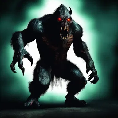 The terrifying monster lurked in the dark, ready to strike down anyone who dared venture near.