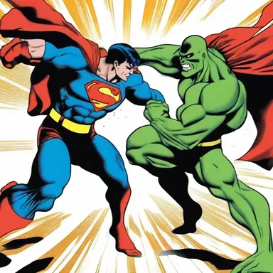 The superhero's powerful punch struck down the villain in a single blow.