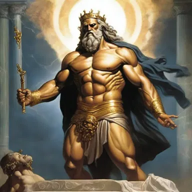 In Greek mythology, Zeus strikes down his father Kronos and takes his place as the king of the gods.