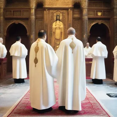During the religious ceremony, the priest wore a white dolman cloak, symbolizing purity and divinity.