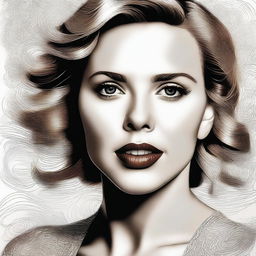 An exquisite digital art piece that showcases a stunning woman with the facial features of Scarlett Johansson