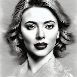 An exquisite digital art piece that showcases a stunning woman with the facial features of Scarlett Johansson