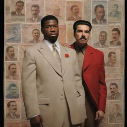 A extraordinary interpretation of a scene from the film 'Get Rich or Die Tryin', with 50 Cent and Joseph Stalin replacing the original characters, immersed in a pertinent moment from the film.