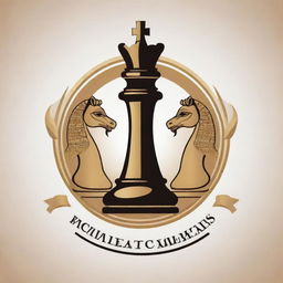 A logo for the Egyptian Chess Federation Coaches. Integrating Egyptian themes, chess pieces, and the Arabic phrase 'لجنة المدربين', embodying a competitive spirit.