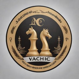 A logo for the Egyptian Chess Federation Coaches. Integrating Egyptian themes, chess pieces, and the Arabic phrase 'لجنة المدربين', embodying a competitive spirit.