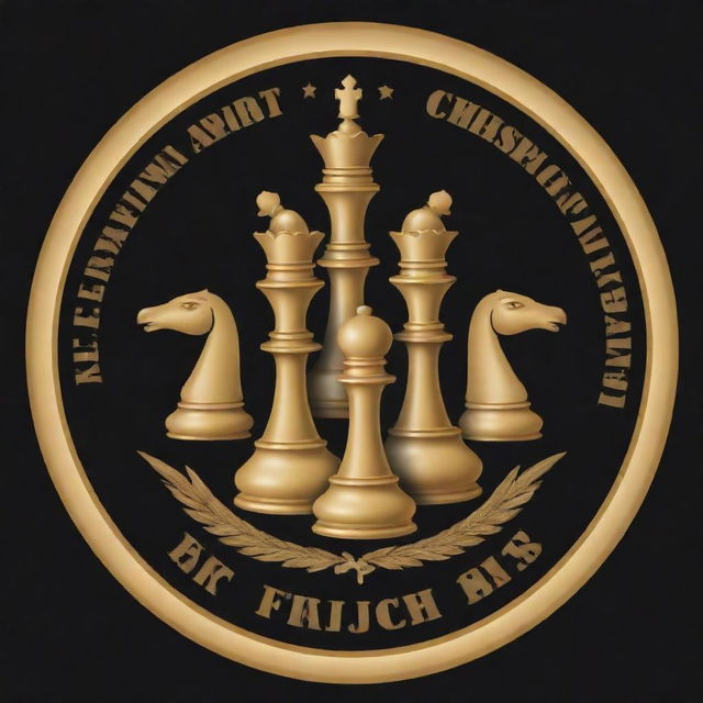 A logo for the Egyptian Chess Federation Coaches. Integrating Egyptian themes, chess pieces, and the Arabic phrase 'لجنة المدربين', embodying a competitive spirit.