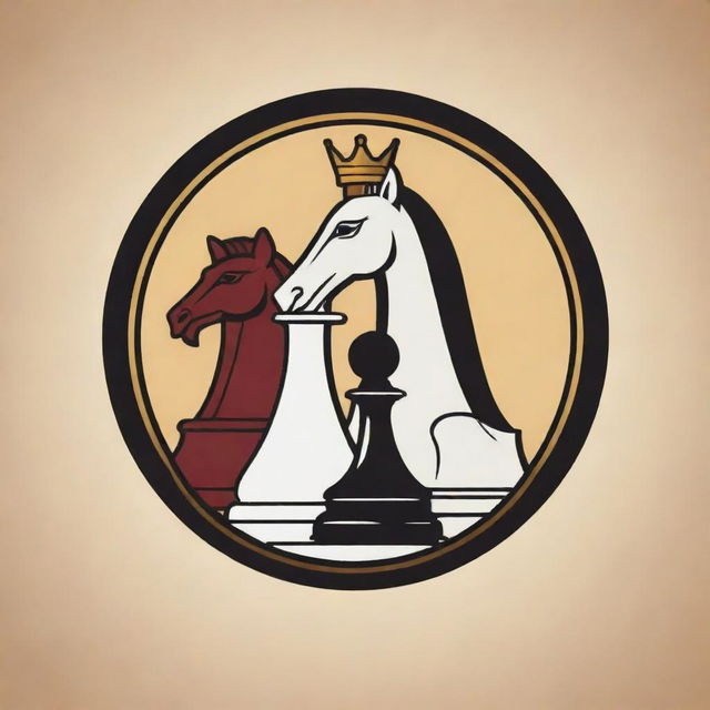 A logo for the Egyptian Chess Federation Coaches. Incorporate imagery of a coach training a student, alongside Egyptian themes and chess pieces, symbolizing a teaching atmosphere.