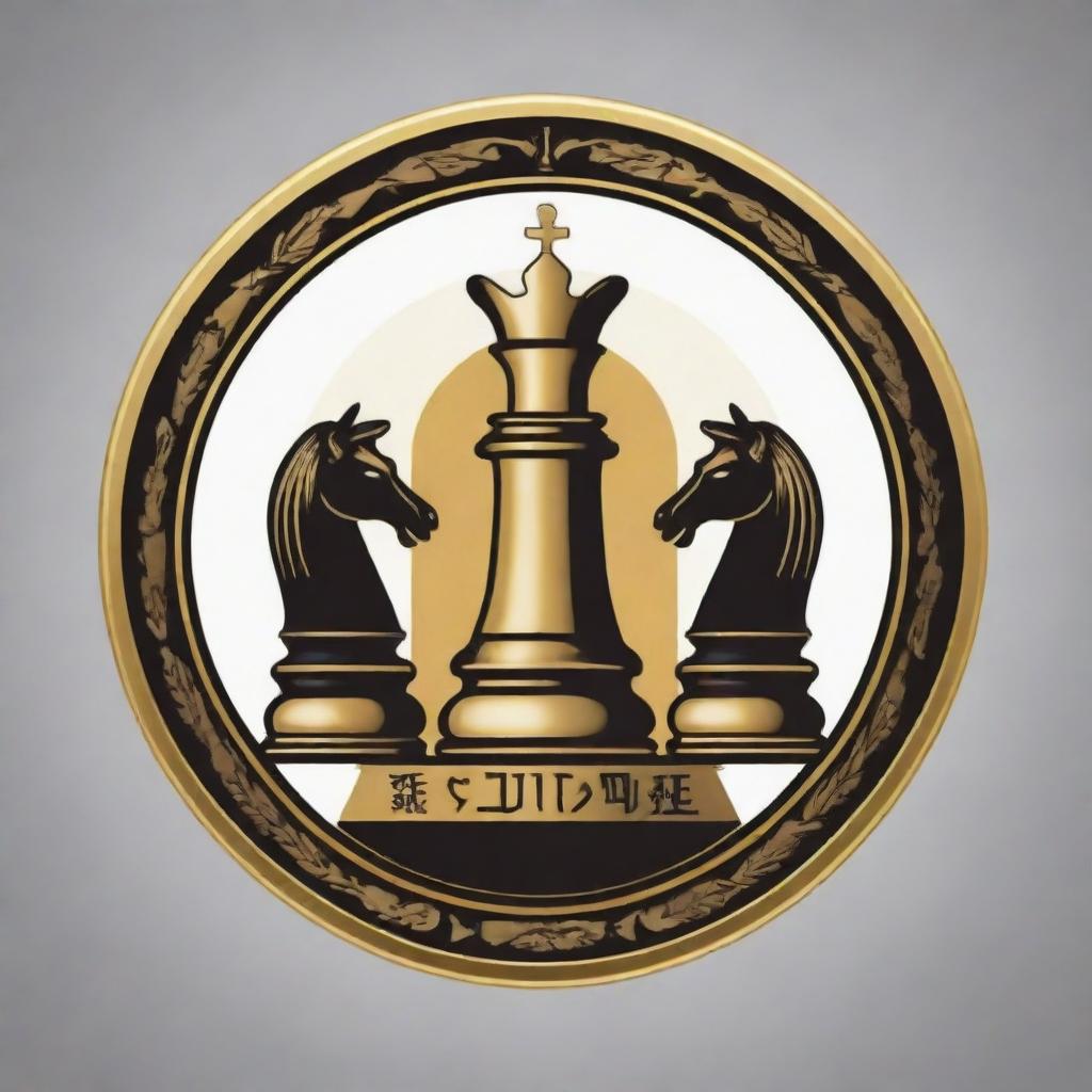 A logo for the Egyptian Chess Federation Coaches. Incorporate imagery of a coach training a student, alongside Egyptian themes and chess pieces, symbolizing a teaching atmosphere.