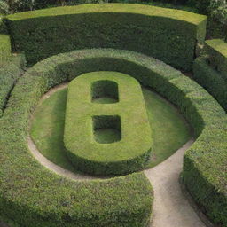 A lush green garden where the bushes are meticulously pruned to form the letters 'D', 'N', and 'R'.