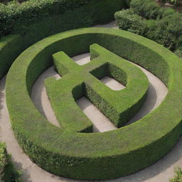 A lush green garden where the bushes are meticulously pruned to form the letters 'D', 'N', and 'R'.