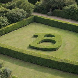 A lush green garden where the bushes are meticulously pruned to form the letters 'D', 'N', and 'R'.