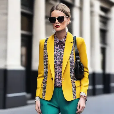 The power play of combining different colors and patterns in this outfit creates a bold and stylish look.