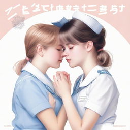 A high-quality digital art image featuring two nursing student girls, sharing a tender moment