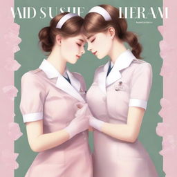 A high-quality digital art image featuring two nursing student girls, sharing a tender moment