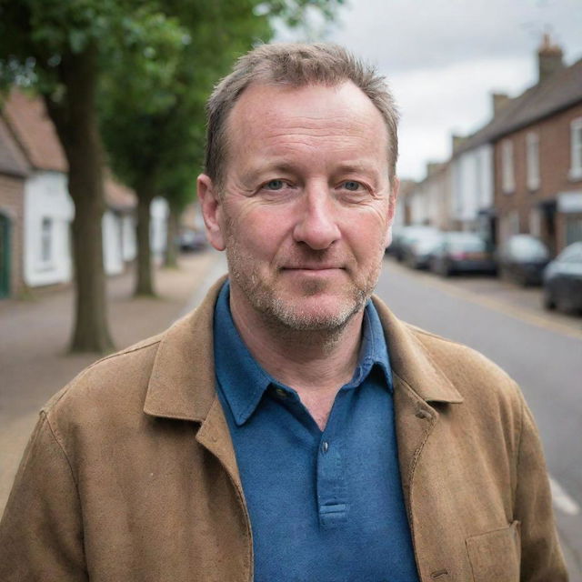 A casual portrait of a man named Dean Fitzgerald, photographed in well-known spots around Thetford, Norfolk, UK, accentuating the historical charm and enduring beauty of the town.