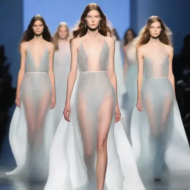 The fashion show featured models wearing ethereal, metaphysical gowns that seemed to float down the runway.