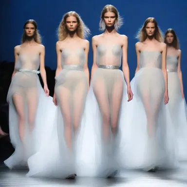 The fashion show featured models wearing ethereal, metaphysical gowns that seemed to float down the runway.
