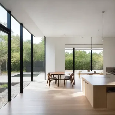 The minimalist design of the house gave it a metaphysical feel, with its clean lines and absence of clutter.