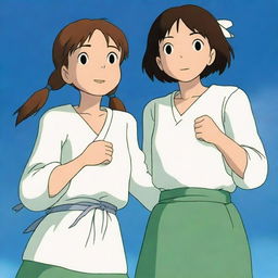 A top-notch animated image of two college student girls, their hands entwined in unity