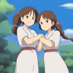 A top-notch animated image of two college student girls, their hands entwined in unity
