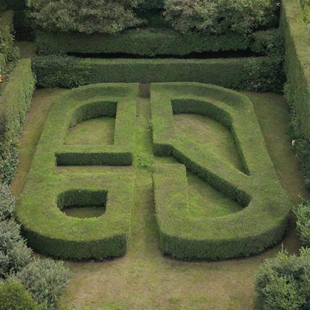 An intricately designed garden, with lush green bushes pruned precisely to form the word 'DNR'.