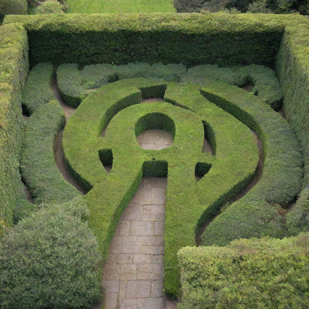 An intricately designed garden, with lush green bushes pruned precisely to form the word 'DNR'.