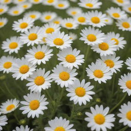 Hyper realistic image of a beautiful field of yellow daisies underneath a white savannah, captured with a Sony Alpha a9 II and Sony FE 200-600mm f/5.6-6.3 G OSS lens in natural light for ultra details.