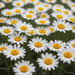 Hyper realistic image of a beautiful field of yellow daisies underneath a white savannah, captured with a Sony Alpha a9 II and Sony FE 200-600mm f/5.6-6.3 G OSS lens in natural light for ultra details.