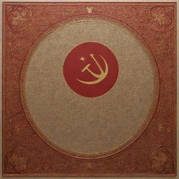 Generate a thought-provoking piece of art that seamlessly combines elements of Islamic culture and Soviet iconography, highlighting the paradoxes and intersections of history.