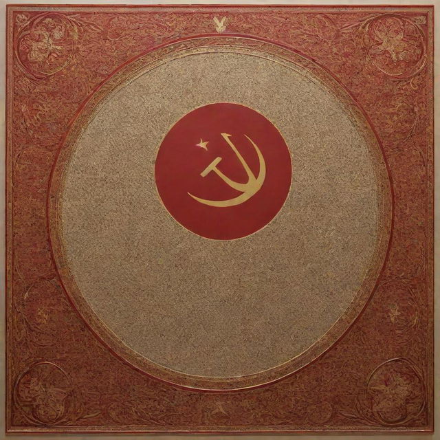 Generate a thought-provoking piece of art that seamlessly combines elements of Islamic culture and Soviet iconography, highlighting the paradoxes and intersections of history.