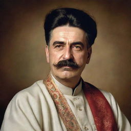 Generate a high-quality, insightful image of Joseph Stalin envisioned as a Sufi ascetic in traditional attire, lost in a state of spiritual ecstasy.