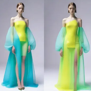 The fashion designer created a dress inspired by neutralisation, using contrasting colors and materials to represent the interaction of an acid and a base.