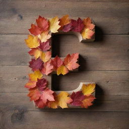 A number two crafted from vibrant fall leaves set against a rustic wooden background.