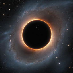 A stunning, realistic depiction of a black hole, with stars and galaxies surrounding it in the infinite expanse of the cosmos.