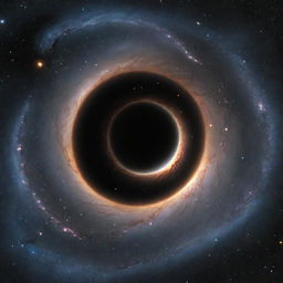 A stunning, realistic depiction of a black hole, with stars and galaxies surrounding it in the infinite expanse of the cosmos.